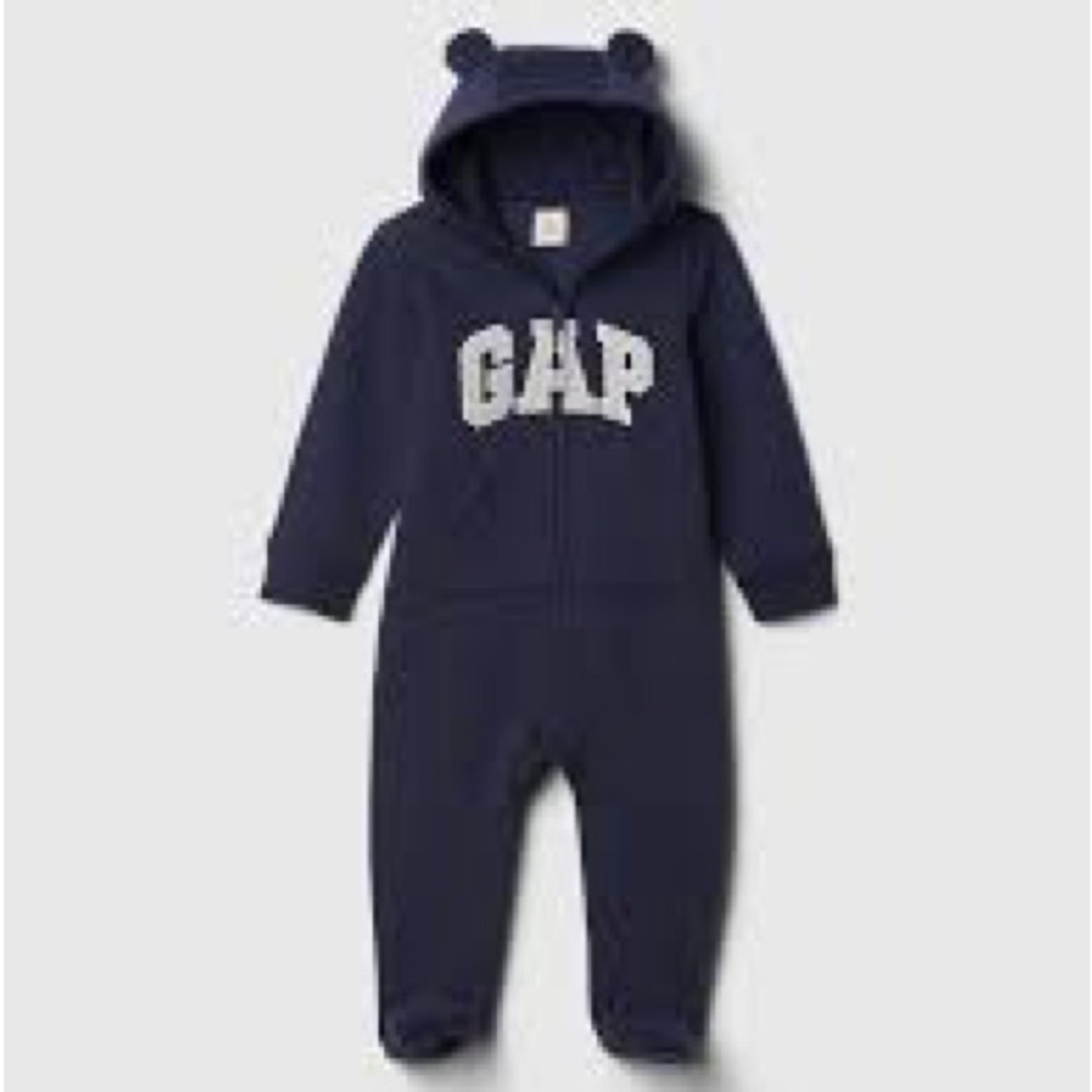 GAP Baby NWT Navy Blue Hoodie Footed Coverall w/ Bear Ears 0-3months